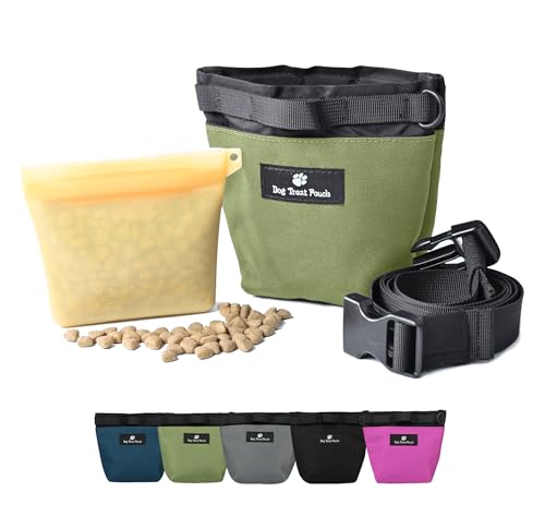 JURUAA Dog Treat Pouch with Washable Silicone Liner, Magnetic Close Dog Treats Fanny Pack, Small Snack Pouch for Dog Training And Walking, 2 Ways To Wear Dog Treat Bag Pack Pouch (Green)