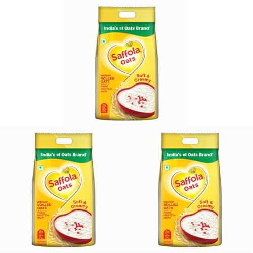 Image of Saffola Oats | 2kg | Instant Rolled |Soft & Creamy |Power of Protein, Iron & Fibre | Nutritious grain (Pack of 3)