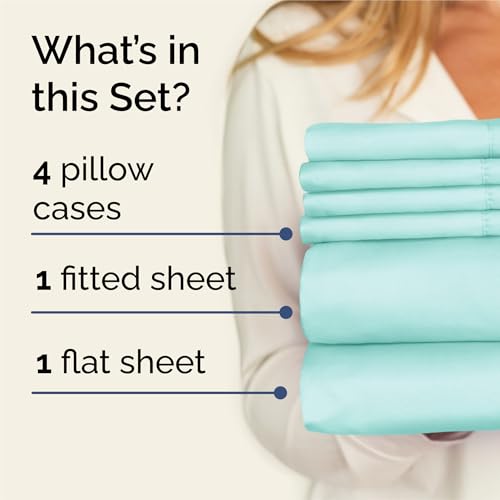 Image of King 6 Piece Bed Sheet Set - Comfy, Breathable & Cooling Sheets - Spa Blue | Ultra Soft Hotel Luxury Bedding Set w / 8-16 Inch Deep Pockets - 1 Flat & 1 Fitted Sheet & 4 Pillowcases - Wrinkle & Fade Free