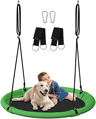 40 Inch Saucer Tree Swing Set for Kids & Adults, Adjustable Swing Sets for Backyard or Outdoor Playground, Green & Black, 1 Pack