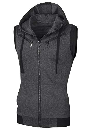 uxcell Men's Sleeveless Slim Fit Hoodie Vest Zipper