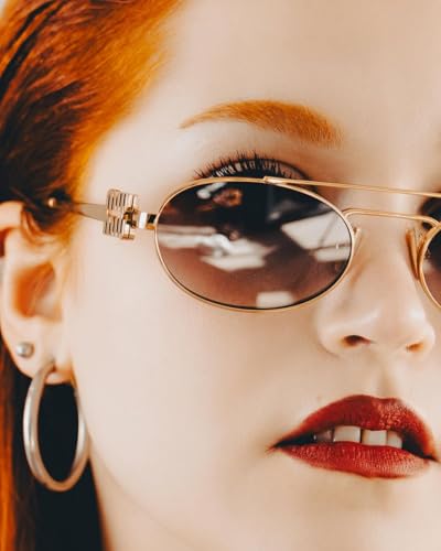 Image of Rmerom Retro Gold Metal Oval 90s Sunglasses for Women Small Chic Sunnies | Trendy Narrow Sun Glasses UV400 protection 2026 Fashion Accessories Vacation Must Haves Travel Beach Outfits