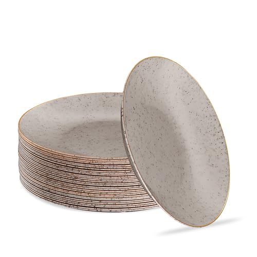 PLASTICPRO 30 Pack Disposable Plastic Plates Heavyweight Granite Look Elegant 7 inch Dinner Plates Grey with Gold Rim
