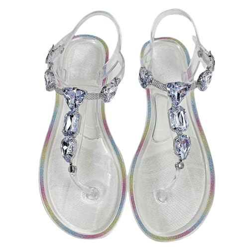 Ladies Ladies Summer Rhinestone Crystal Jelly Toe Beach Big Size Flat Transparent ls ls Women