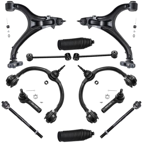 Detroit Axle - 12pc Front End Suspension Kit for Jeep 05-10 Grand Cherokee Commander, Lower & Upper Control Arms w/Ball Joint Tie Rods Sway Bars Boots 2005 2006 2007 2008 2009 2010 Replacement