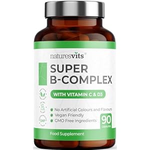 High Strength Vitamin B Complex, 90 Capsules – Contains Vitamin C and D, Folic Acid, Biotin, Thiamine, Riboflavin, Niacin, Pantothenic Acid and More – Supplements for Fatigue