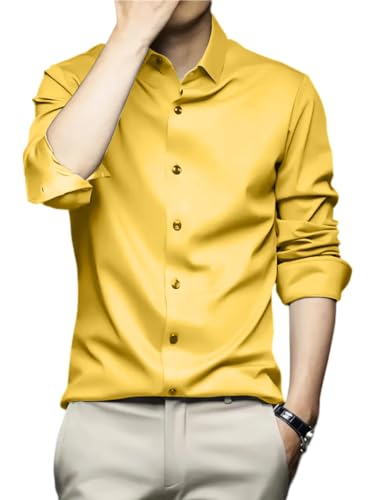 Afflatus Men’s Solid Satin Shirt for Party, Formal, Daily and Cas...