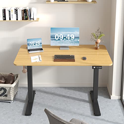 Furmax Electric Height Adjustable Standing Desk Large 48 x 24 Inches Sit Stand up Desk Home Office Computer Desk Memory Preset with T-Shaped Metal Bracket, Maple