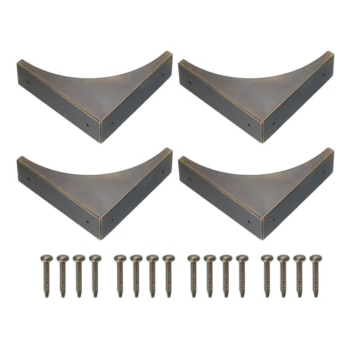Image of uxcell Corner Protectors, 4Pcs 2.56 inch - Metal Corner Protector, Vintage Decorative Corner Brackets with Screws, Edge Guards for Furniture Box Table (Bronze)