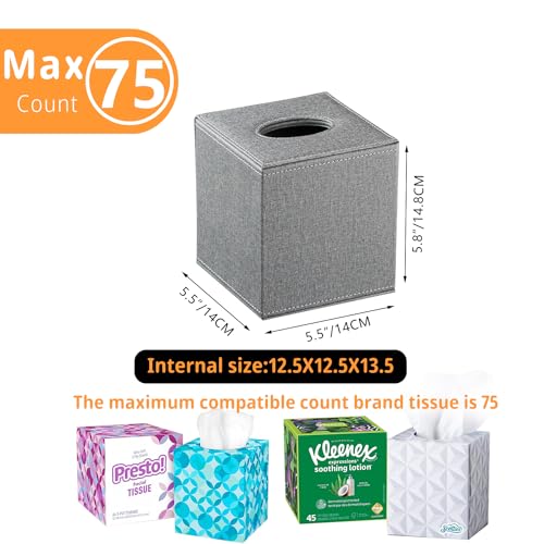 Square Tissue Box Cove,Cut Leather Tissues Cube Box Holder,Modern Facial Paper Organizer Storgage,Box Tissue Dispenser Decor Accessories for Bathroom Counter,NightStand,Coffee table,desk,Home,Office - Thumbnail 3