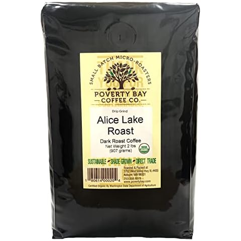 Dark Roast Ground Coffee Beans - Ground Coffee - Alice Lake Organic Coffee Beans, Freshly Roasted by Poverty Bay Coffee Company, 2lb Bag of Dark Coffee Cover