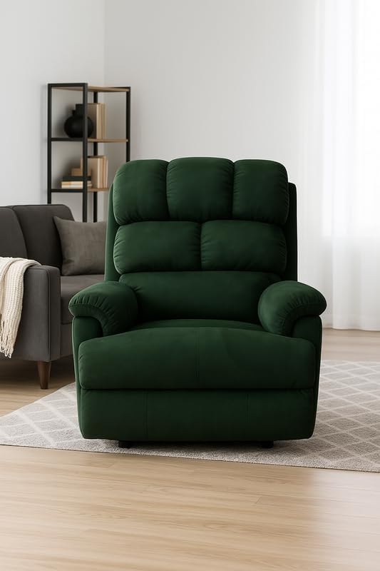 Image of Solis Royale 1 Seater Recliner Sofa Chair | Manual Recliner Lounge Sofa Chairs for Relaxing | Comfortable Cushioned | Living Room Bedroom Home, Office (Luxe-Nap - Green, Luxe-Nap - Fabric)