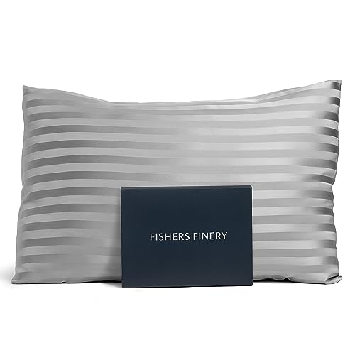 Fishers Finery 25mm 100% Pure Mulberry Silk Pillowcase (Gray Stripe King)