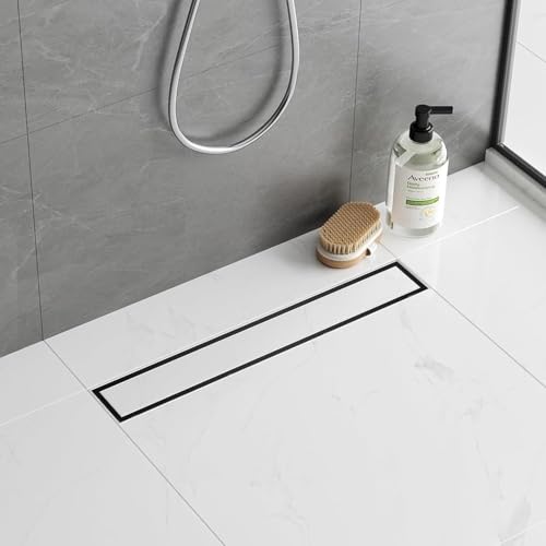Image of Invisible Tile Insert Drain 30x4 Inch | 304 Stainless Steel Linear Shower Floor Drain Channel | Bathroom Waste Drain with Cockroach Trap & Side Outlet for 13mm Tile