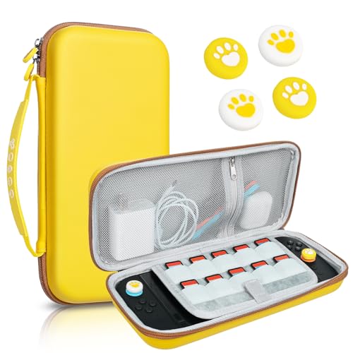 Funda de transporte compatible con Switch 2 rígida de color amarillo con agarres para pulgar