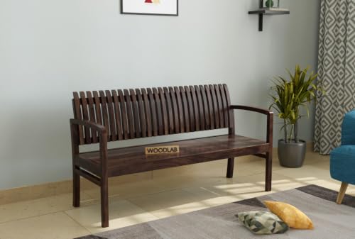 Image of WOODLAB Furniture Solid Sheesham Wood Sitting Bench for Home, Garden and Outdoor | Wooden Bench Seat for Living Room, Balcony, Patio, Porch and Entryway (Walnut Finish)