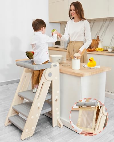 Forbena Toddler Kitchen Step Stool with Safety Net, Grey