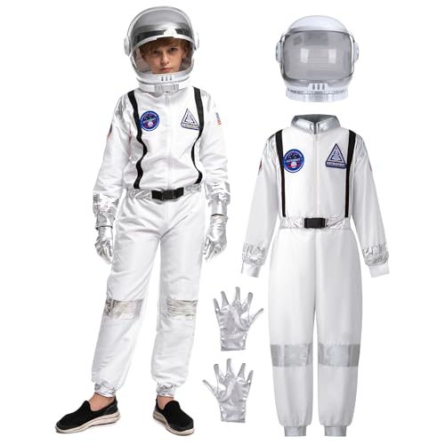 Spooktacular Creations Halloween Astronaut Costume for Kids, Unisex White Astronaut Outfit Set with Helmet, Toddler Pilot Jumpsuit for Halloween Costume Dress-Up Party (Small, 5-7 yrs)
