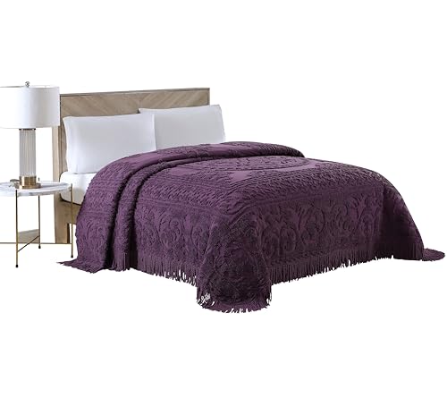 Image of Beatrice Home Fashions Medallion Full Cotton Chenille Bedspread, Eggplant