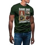 Same Shit Different Hat Dark Humor Statement Camiseta Verde Militare para Hombre Size S
