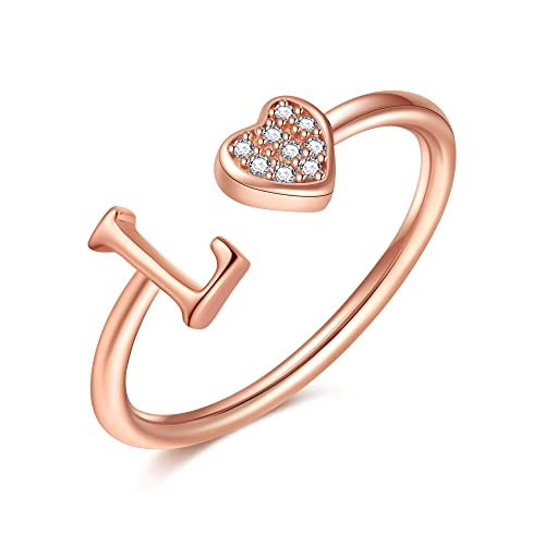 Image of Initial Rings for Teen Girls - S925 Heart Sterling Silver Rings for Teen Girls | 14K Gold /Rose Gold /Sterling Silver Plated Ring for Girls Kids Women Ring for Teenager Girls Gifts Adjustable, No Tarnish, Hypoallergenic