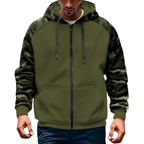 Ymosrh Men's Casual Hoodies, Long Sleeve Zip Up Camo Hoodie Casual Athletic Workout Pullover Hooded Sweatshirt, M-3XL