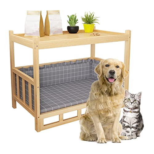 Dog Bed Cama Perro Sofá Cama Ortopédico para Mascotas con Colchón Extraíble, Gran Sofá Elevado para Perros de Madera Lavable, para Interior Exterior, Fácil de Montar Cover
