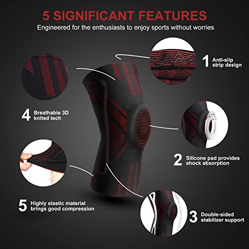 Aprut Knee Braces For Knee Pain, Knee Brace With Patella Gel Pad & Side Stabilizers For Men Women, Knee Compression Sleeve For Any Sports, Pain Relief, Meniscus Tear, Arthritis, Acl #TOP1
