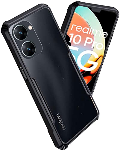 Image of A rtistque Clear Hard Transparent Acrylic Armor Anti-Drop Shockproof TPU Edge Back Cover Case for Realme 10 Pro 5G - Black
