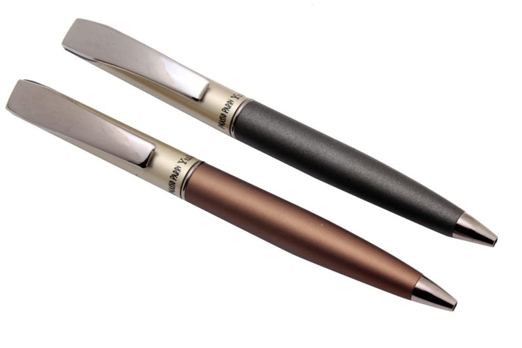 Ledos Yulon Ballpoint Pens Matt Finish Coffee & Grey With Gunmetal Trims New - Pack Of 2