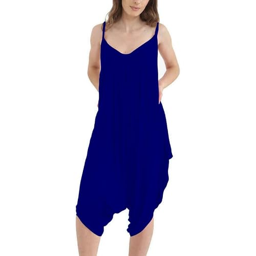 Image of R&N FASHIONS Women's Lagenlook Strappy Baggy Harem Jumpsuit Dress Top Playsuit (Navy Blue, 14)