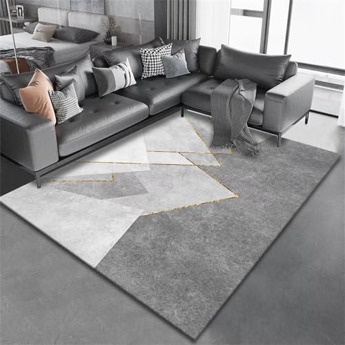 Tapis salon lavable en machine grand format gris abstrait pour couloir