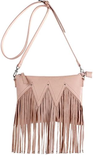 PURPLE TARO Genuine Suede Leather Fringed Shoulder Bag Cross-Body Handbag Clutch bag for Women