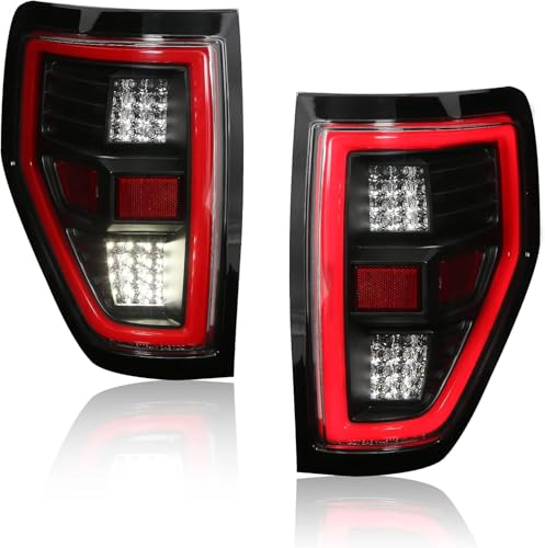 Ford F-150 2009-2014 LED Tail Lights Assembly with Signal/Runnning Light Clear Glass/transparentLamp Shade Matte Black Cover Left and Right Sides