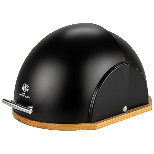 KARL HAUSMANN Boîte à Pain Couvercle Noir – Huche à Pain Bambou – Rangement Pain Cuisine – Boîtes à Pain Bois et Plastique – Contenant Fraîcheur...