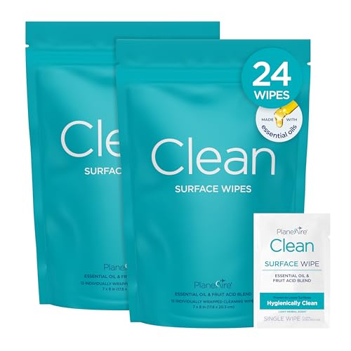 Clean Wipes | Surface Cleaning Wipes | Individually Wrapped Travel Wipes | All Purpose Cleaning Wipes | Airplane Travel Essentials | Travel Cleaning Supplies | On the Go | Essential Oils | 2 Pack