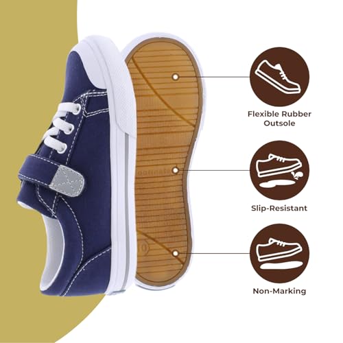 FOOTMATES Jordan Strap Canvas Flats Boys and Girls Shoes - Tennis Sneakers w/Wide Toe Box, Custom-Fit Insoles, Vulcanized Outsoles - for Infants, Toddlers, Little Kids, Ages 0-83