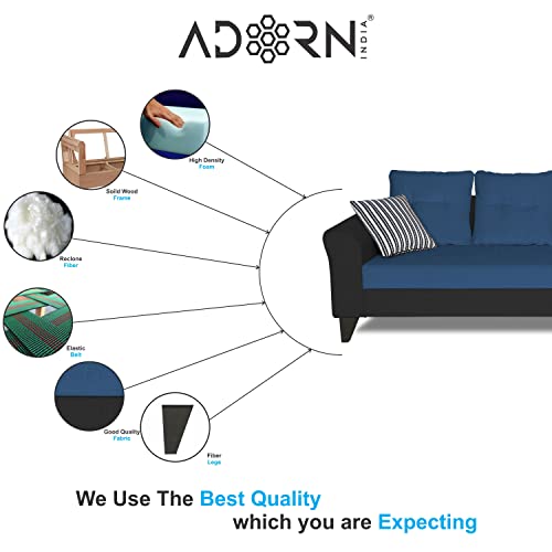 Image of Adorn India Maddox Tufted L Shape 6 Seater Sofa Set RHS (Blue & Black) (3 Year Warranty)