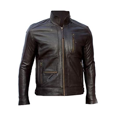 TOPSUM LONDON Mens Genuine Leather Biker Style Bomber Jacket (Small Brown) Cover