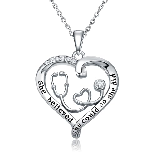 OCJ Nurse Gifts Nurse Pendant 925 Sterling Silver Heart Stethoscope Caduceus Angel Wings RN Necklaces Birthstone Jewelry Birthday Graduation Christmas Gifts for Nurses, Doctor, Medical Student