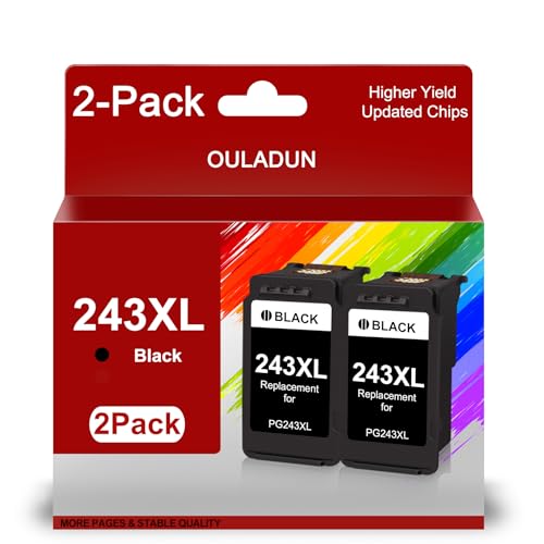 PG-243XL Black Ink Cartridges Replacement for Canon 243 243XL Value Pack Work with PIXMA MX492 TS3429 TS3420 MG3022 MG2522 MG2922 MG2920 TS202 TR4527 TR4520 TR4522 Printer (2 Black) by OULADUN - Used condition - CA$28.78