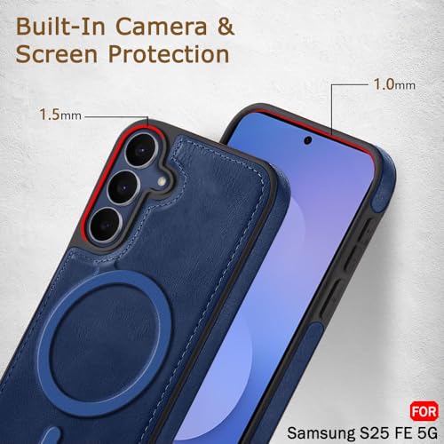 Image of TheGiftKart Genuine Leather Finish Back Cover Case for Samsung Galaxy S25 FE 5G | Raised Edges for Camera & Screen Protection | Shockproof Stunning Minimalist Design Cover (MagSafe Compatible, Blue)