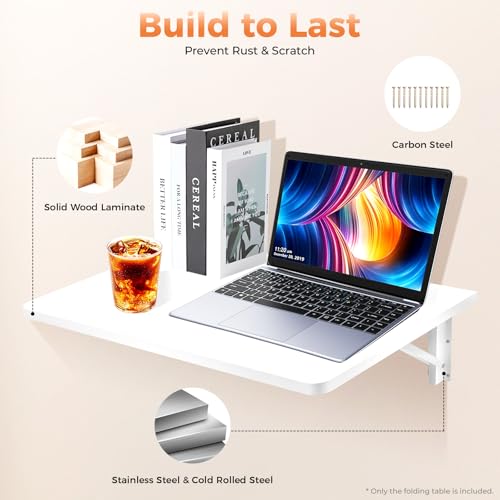 KWHXJ Wall Mounted Desk, 23.62 * 15.74in Wall Mount Folding Table, White Space-Saving Floating Laptop Desk with Iron Bracket, Laundry Folding Table Station for Small Spaces