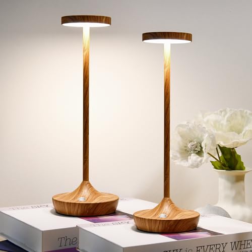 Image of Cordless Table Lamps Rechargeable，LED Portable Wireless Lamp, 6000mAh Battery Operated Touch Control, 3 Color Temperature Stepless Dimmable Night Light for Restaurants Outdoor (Light Woodgrain2)