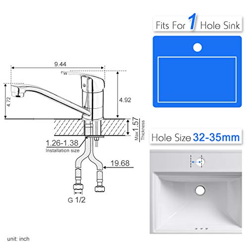 Rovate Classic Single Handle Kitchen Sink Faucet, Brass 360 Degree Swivel Single Hole Mixer Faucet, Chrome #TOP6