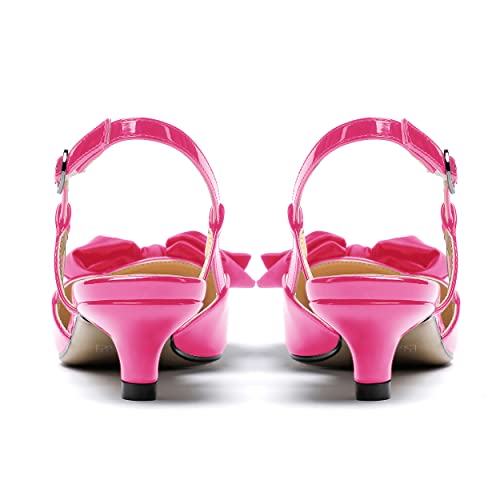 WAYDERNS Women's Buckle Satin Bow Pointed Toe Patent Slingback Kitten Low Heel Pumps Shoes 1.5 Inch4
