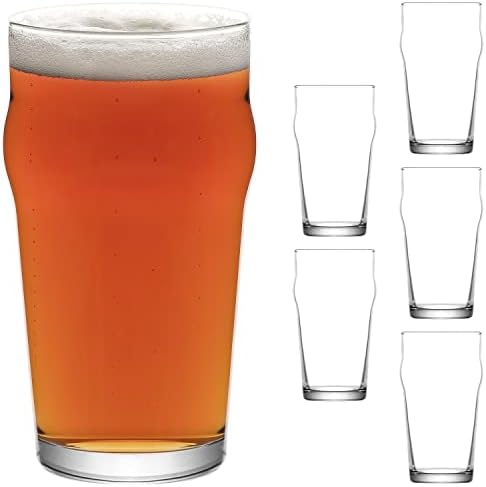 lav Beer Glasses Set of 6 - Pilsner Pint Glasses Set 19 Oz - Easy Stacking Craft Beer Ale Drinking Glasses with Traditional British Pub Design - Made in Europe
