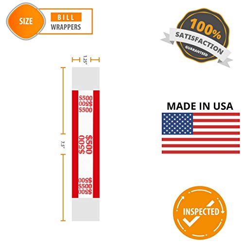 Money Bands Currency Sleeves Straps – Made In Usa (Pack Of 330 - $500) Self-Adhesive Money Wrappers For Bills Color Coded Wraps Meets Aba Standards, 7.5 X 1.25 Inches – Counter Recyclable Kraft Pape #TOP3