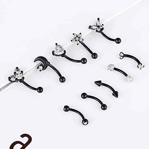 Evispol 10Pcs A Pack 16G Rook Curved Barbell Eyebrow Rings For Women Men 316L Surgical Steel Belly Lip Ring Cz Daith Cartilage Earrings Anti Tragus Forward Helix Body Piercing Jewelry-8Mm-Gold #TOP5