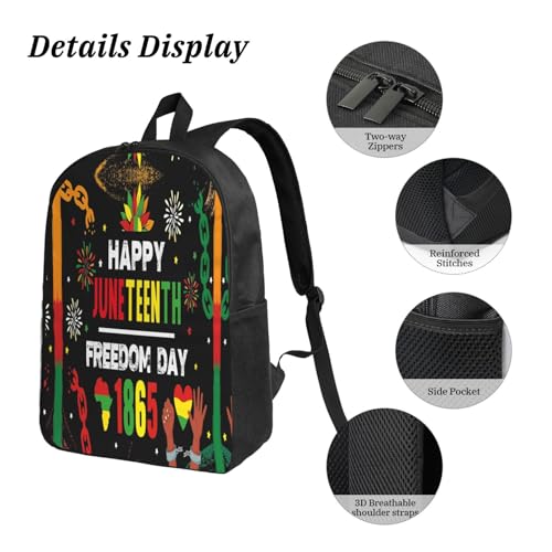 Happy Juneteenth Freedom Day 1865 Sunflower 17 Inch Backpack Sets Lunch Bag Lightweight Daypack for Men Women 3Pcs3
